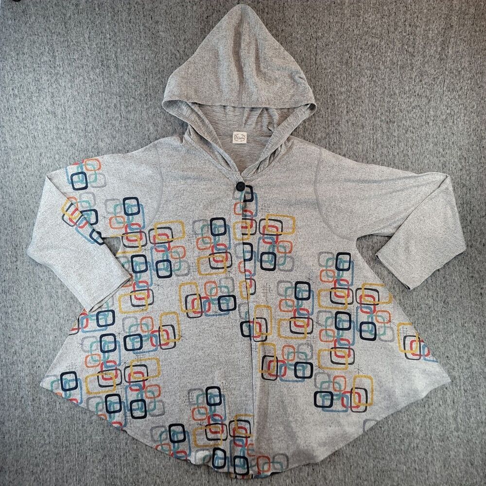 Et Lois Lagenlook Hooded Swing Cardigan Jacket Abstract Square USA Made L